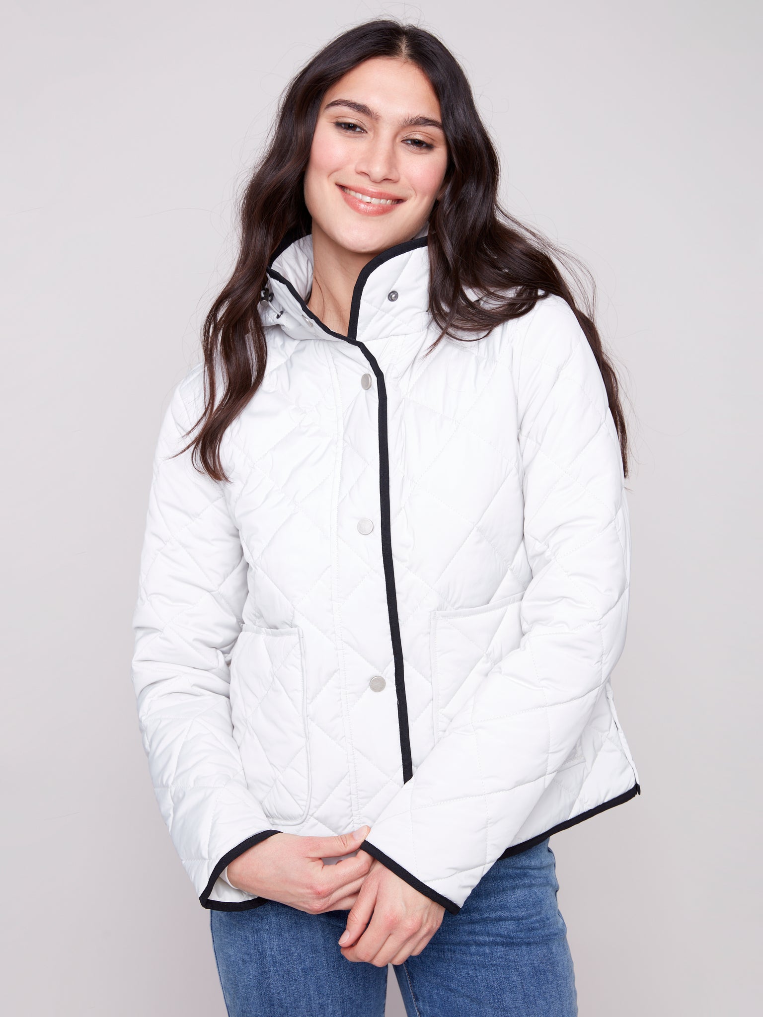 CHARLIE B C6372 QUILTED PUFFER JACKER WITH REMOVEABLE HOOD 2 COLOURS