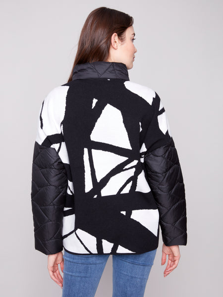 CHARLIE B C6373 QUILTED PUFFER JACKET WITH JACQUARD BACK