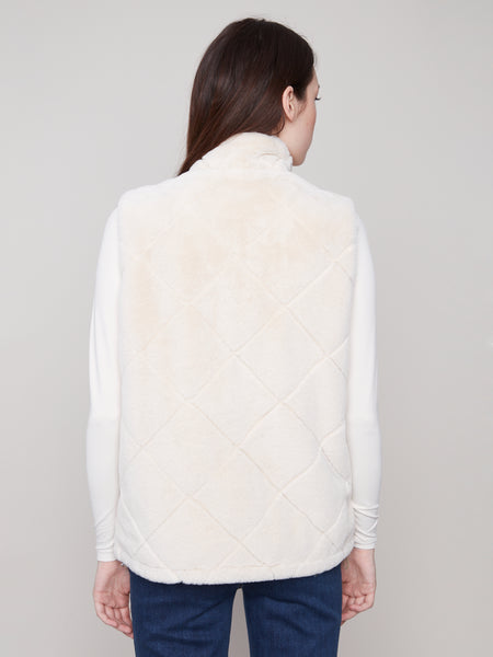 CHARLIE B C6374 SOLID REVERSIBLE QUILTED FAUX FUR NYLON VEST