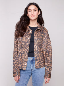 CHARLIE B C6375 LEOPARD PRINTED SCUBA SHORT COAT