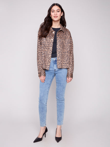 CHARLIE B C6375 LEOPARD PRINTED SCUBA SHORT COAT