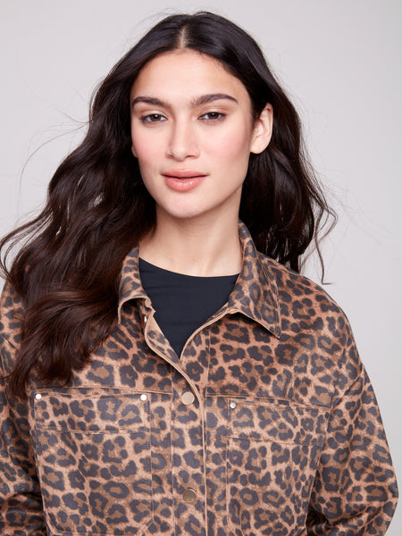 CHARLIE B C6375 LEOPARD PRINTED SCUBA SHORT COAT