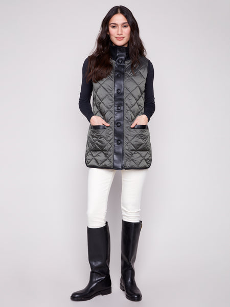 CHARLIE B C6385 REVERSIBLE QUILTED LONG VEST