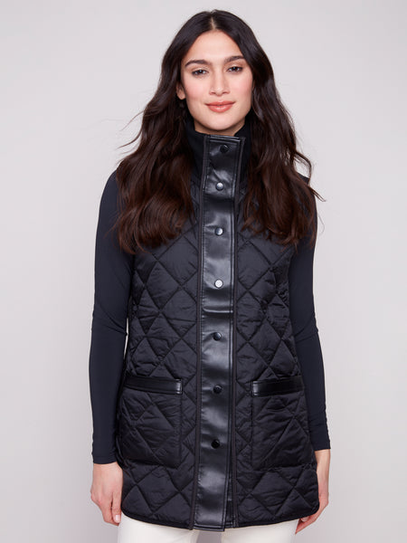 CHARLIE B C6385 REVERSIBLE QUILTED LONG VEST
