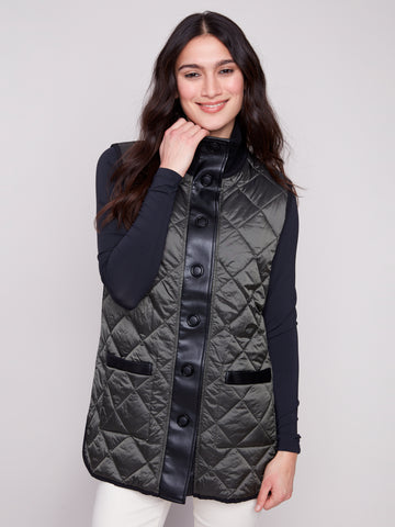 CHARLIE B C6385 REVERSIBLE QUILTED LONG VEST