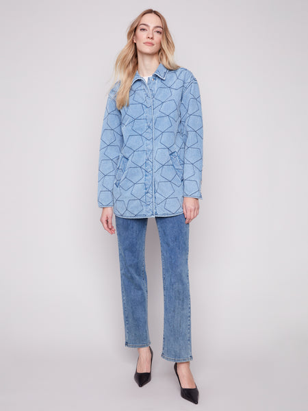 CHARLIE B C6386 STAR QUILTED DENIM JACKET WITH WELT POCKETS