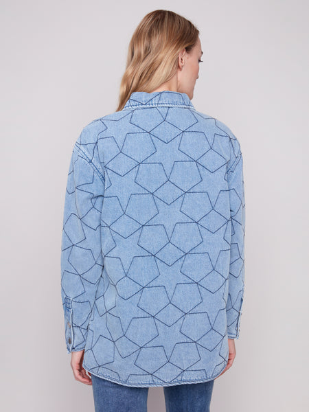 CHARLIE B C6386 STAR QUILTED DENIM JACKET WITH WELT POCKETS