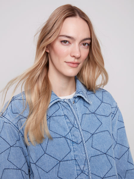 CHARLIE B C6386 STAR QUILTED DENIM JACKET WITH WELT POCKETS