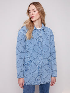 CHARLIE B C6386 STAR QUILTED DENIM JACKET WITH WELT POCKETS