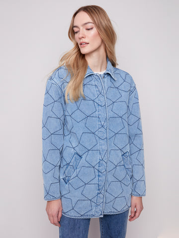 CHARLIE B C6386 STAR QUILTED DENIM JACKET WITH WELT POCKETS