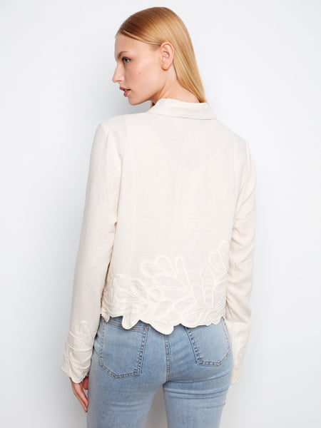 CHARLIE B C6398 LINEN JACKET WITH EMBROIDERED HEM
