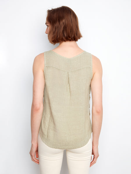 CHARLIE B C4425TR CRISP LINEN SLEEVELESS BLOUSE WITH SIDE BUTTONS- 2 COLOURS