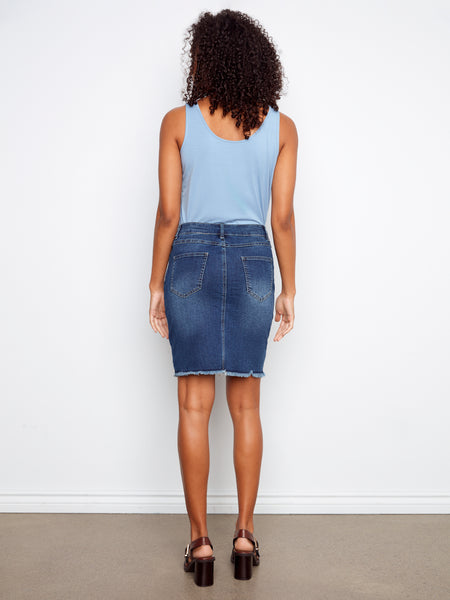 CHARLIE B C7042TT STRETCH DENIM SKORT WITH FRAYED HEM- 3 COLOURS