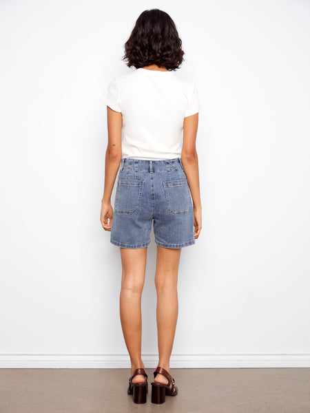 CHARLIE B C8051RR STRETCH DENIM SHORTS WITH PATCH POCKETS-4 COLOURS