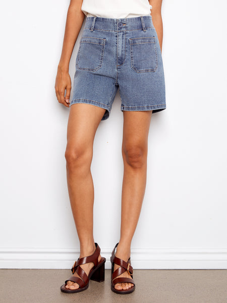 CHARLIE B C8051RR STRETCH DENIM SHORTS WITH PATCH POCKETS-4 COLOURS