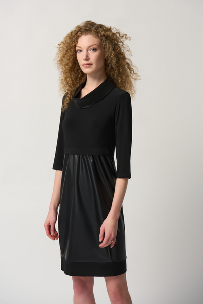 JOSEPH RIBKOFF 233091 Faux-Leather and Knit Cocoon Dress