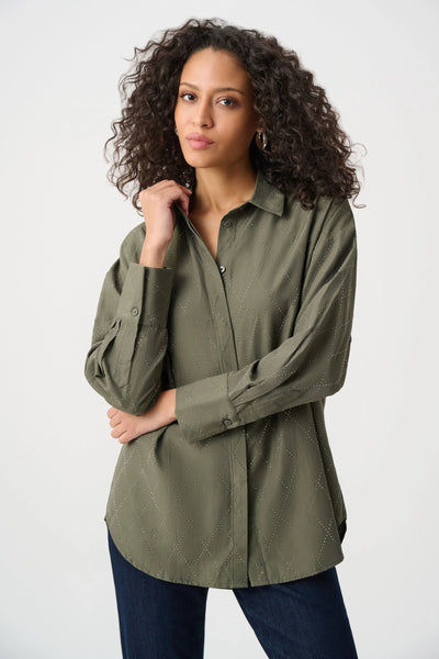 Joseph Ribkoff 263922 Tencel Boxy Blouse With All-Over Rhinestone Detail
