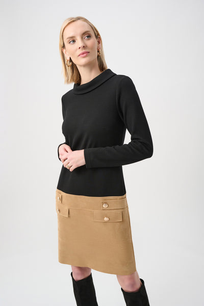 JOSEPH RIBKOFF 263187 Jacquard Sweater and Suede A-Line Dress