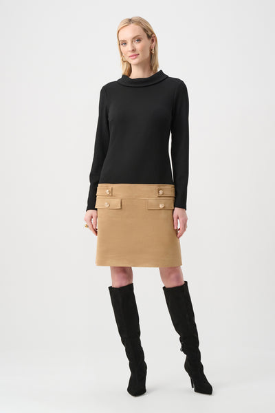 JOSEPH RIBKOFF 263187 Jacquard Sweater and Suede A-Line Dress