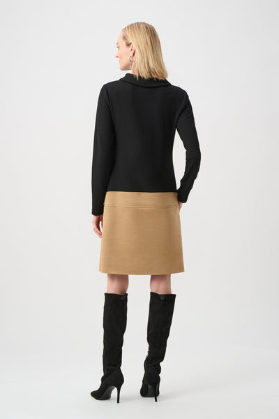 JOSEPH RIBKOFF 263187 Jacquard Sweater and Suede A-Line Dress