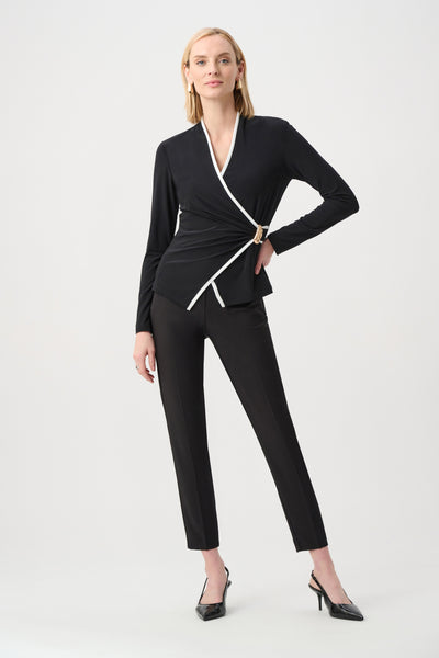 JOSEPH RIBKOFF 263053 Silky Knit Contrast Trim Wrap Top