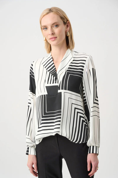 JOSEPH RIBKOFF 263153 Recycled Satin Geometric Print Boxy Top