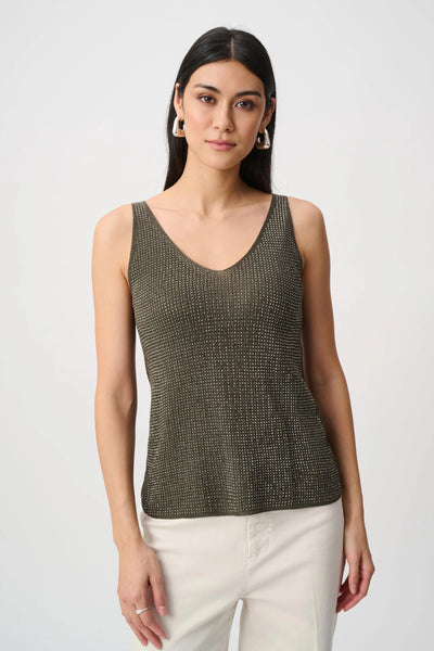 JOSEPH RIBKOFF 252915  METALLIC KNITTED CAMISOLE WITH RHINESTONES- 4  COLOURS