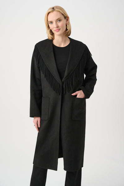 Joseph RIBKOFF 263912 Wool Blend Shawl Collar Fringed Coat