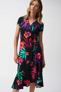 JOSEPH RIBKOFF 251011 Silky Knit Tropical Print Wrap Dress