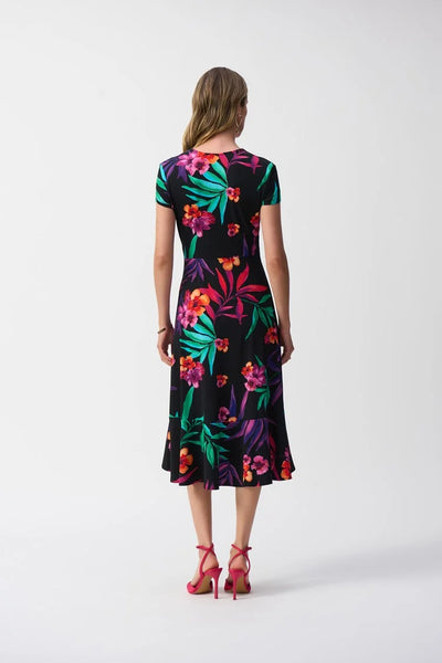 JOSEPH RIBKOFF 251011 Silky Knit Tropical Print Wrap Dress