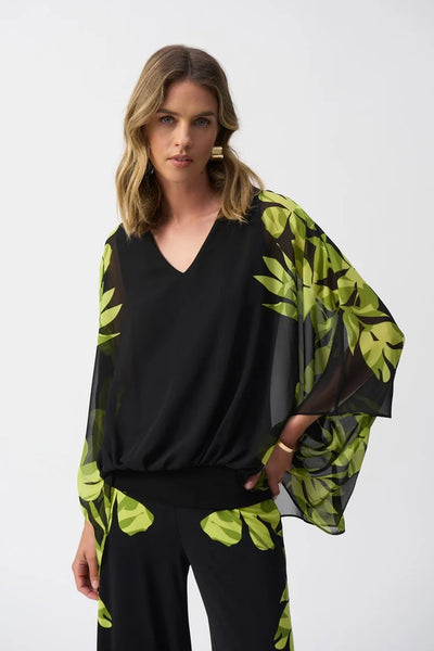 JOSEPH RIBKOFF 251147 Chiffon And Silky Knit Floral Poncho Top