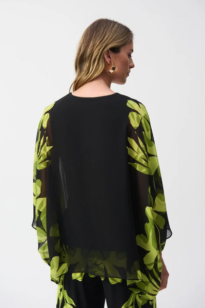 JOSEPH RIBKOFF 251147 Chiffon And Silky Knit Floral Poncho Top