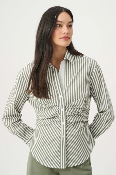 Joseph Ribkoff 271906 Striped Cotton Shirred Blouse