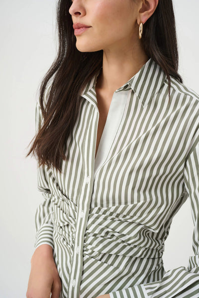 Joseph Ribkoff 271906 Striped Cotton Shirred Blouse
