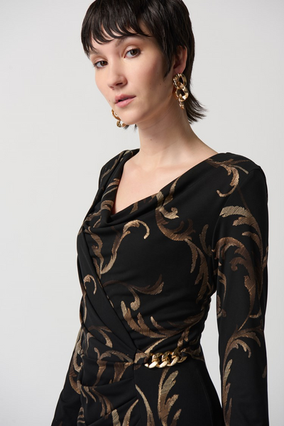 Joseph Ribkoff 234020 Baroque Foiled Silky Knit Sheath Dress With Ornament