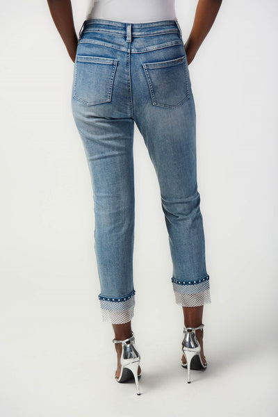 Joseph Ribkoff 241929 Slim Crop Jeans with Embellished Hem