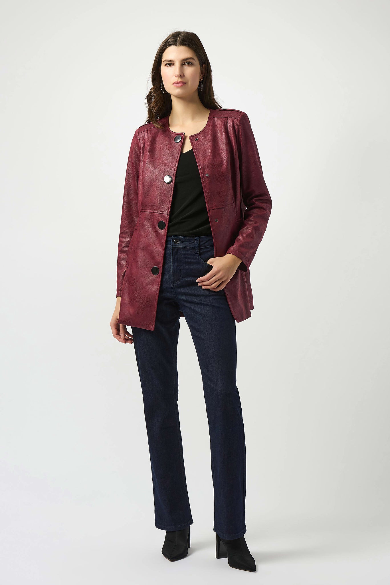 JOSEPH RIBKOFF 253934 FOILED SUEDE FITTED JACKET 2 COLOURS