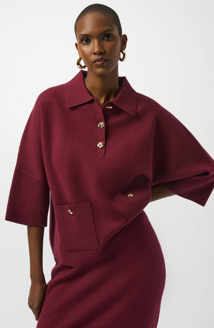 JOSEPH RIBKOFF 253962 SWEATER KNIT PULLOVER WITH POLO COLLAR 2 COLOURS