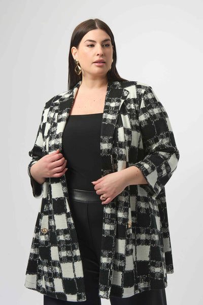 JOSEPH RIBKOFF 253017 JACQUARD SWEATER PLAID PRINT A-LINE JACKET