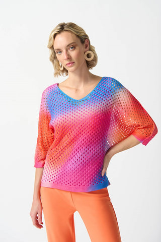 Joseph Ribkoff 242904 Open Stitch Abstract Print Pullover Sweater