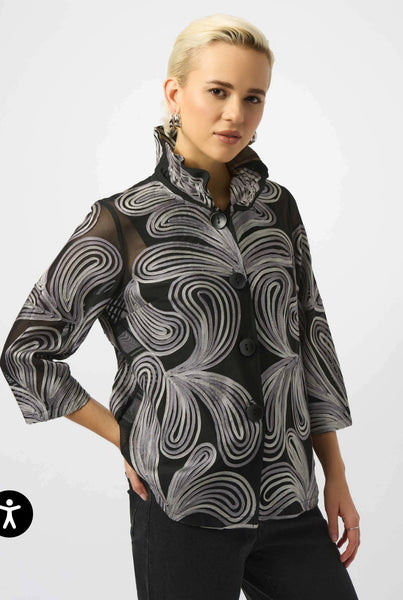 JOSPEH RIBKOFF 253949 EMBROIDERED MESH STRAIGHT JACKET