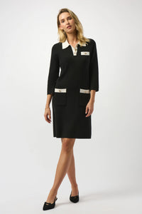 JOSEPH RIBKOFF 253995 Knit Dress with Contrast Shirt Collar and Pockets