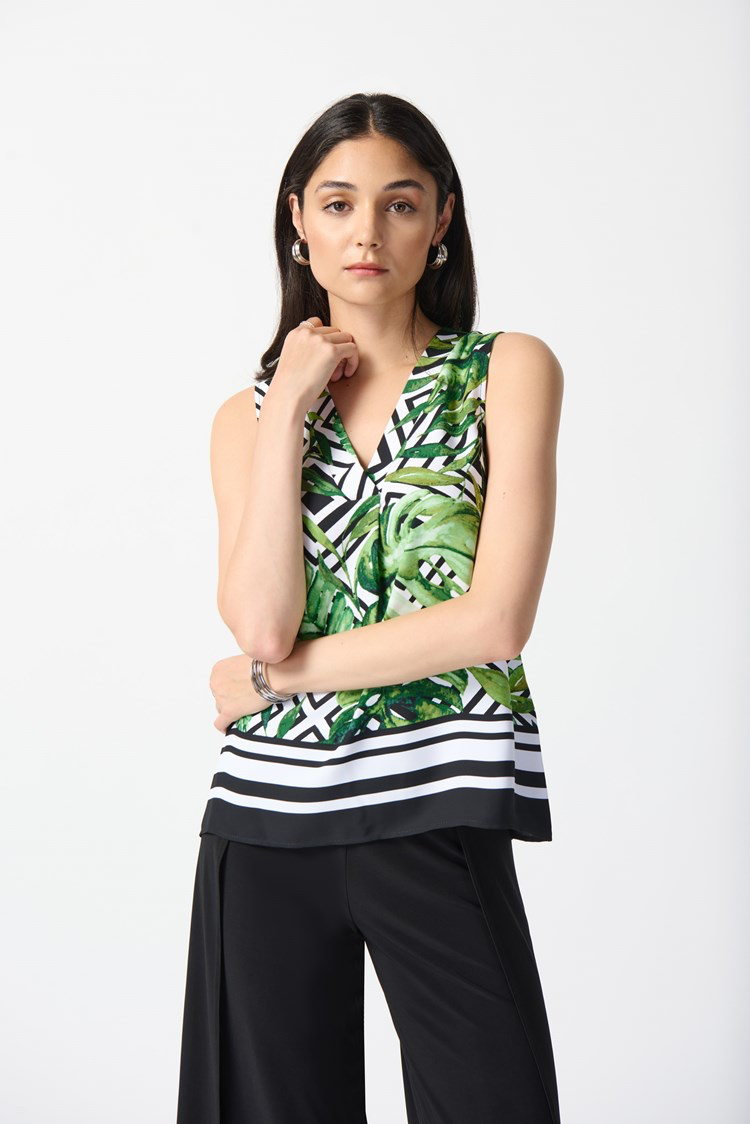 Joseph Ribkoff 232237 Woven Tropical Print Flared Top