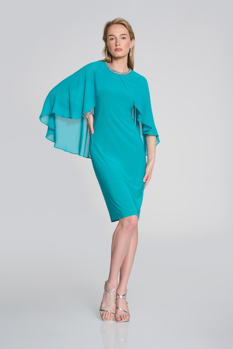 Joseph Ribkoff 242731 Silky Knit And Chiffon Cape Dress