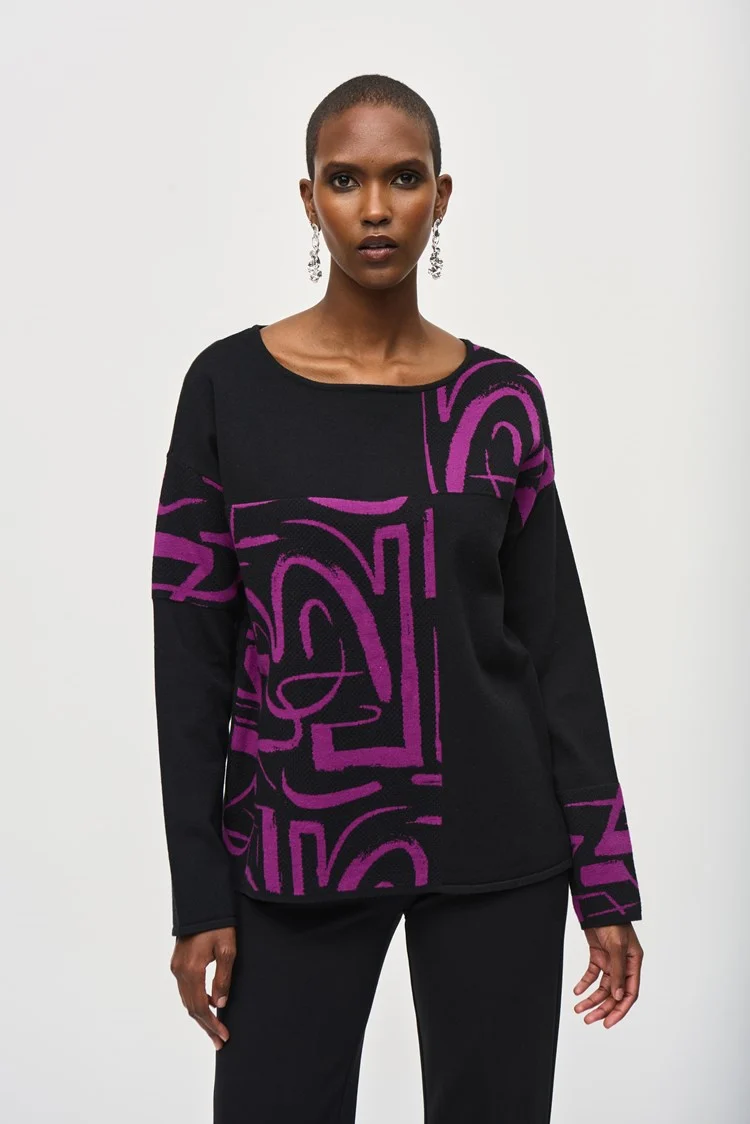 Joseph Ribkoff 243971 Jacquard Knit Abstract Print Top