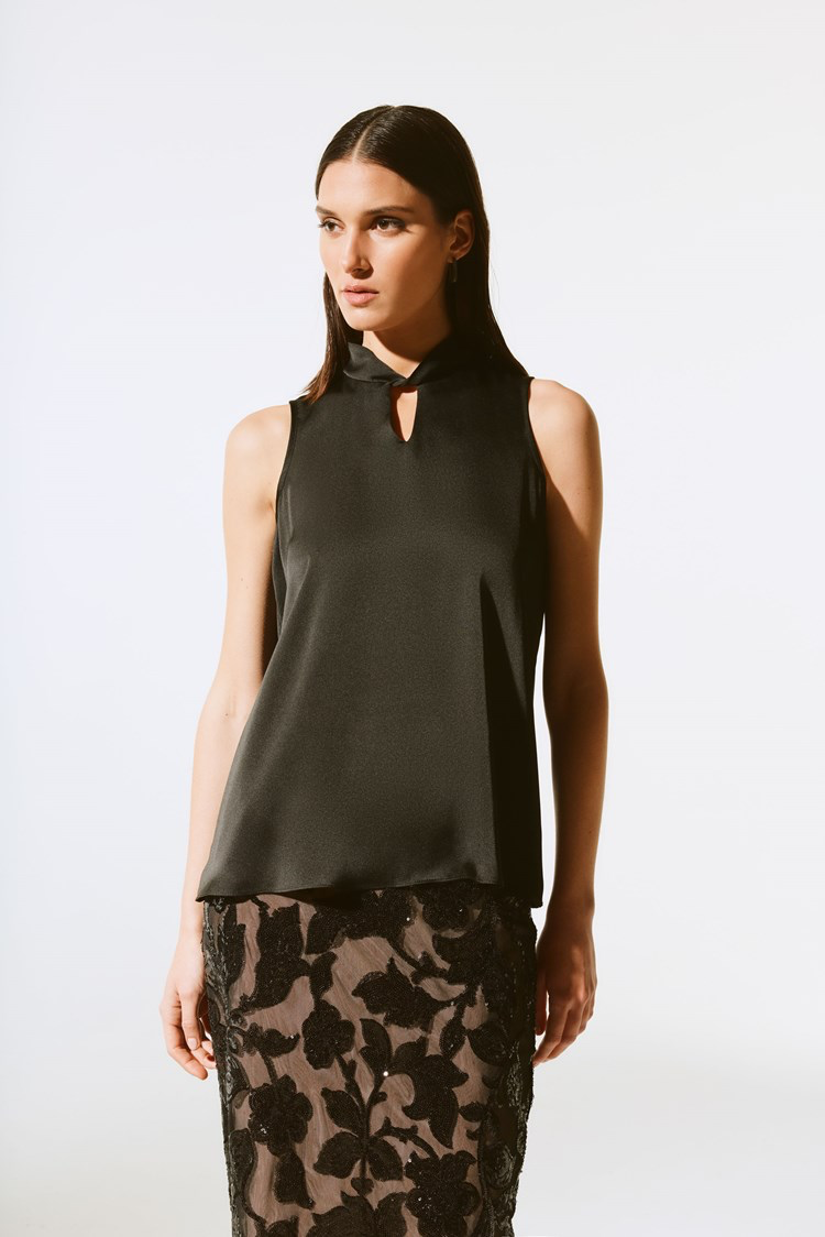 Joseph Ribkoff 243792 Satin Sleeveless Keyhole Top