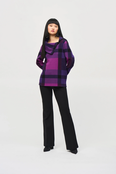 Joseph Ribkoff 243943 Plaid Jacquard Cowl Neck Sweater