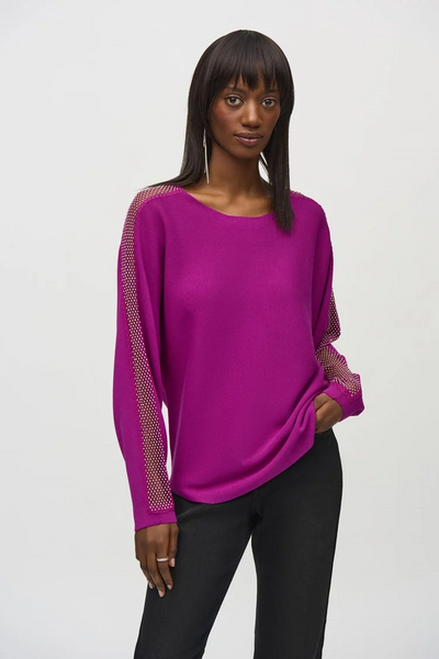 Joseph Ribkoff 244910 Sweater Knit Pullover with Lace & Sequin Trim in two colours