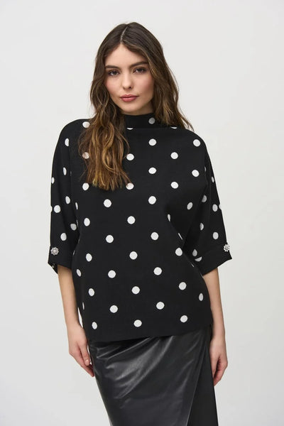 Joseph Ribkoff 244936 Jacquard Sweater Dot Print Top