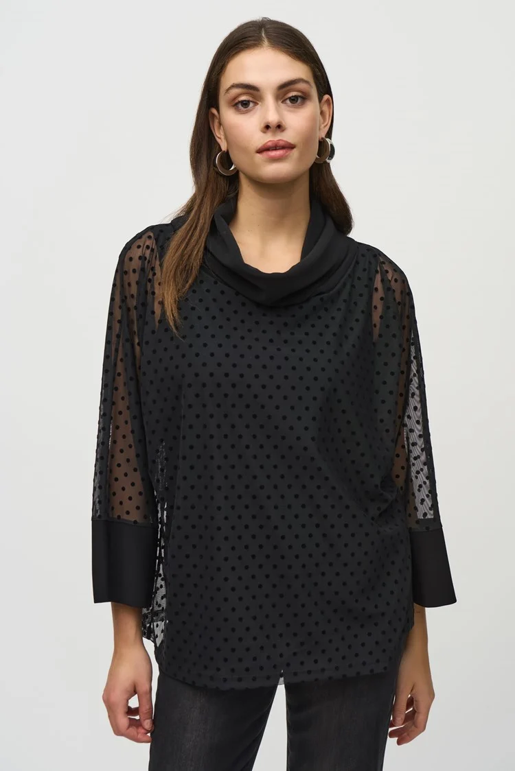 Joseph Ribkoff 244178 Dot Mesh And Silky Knit Layered Tunic